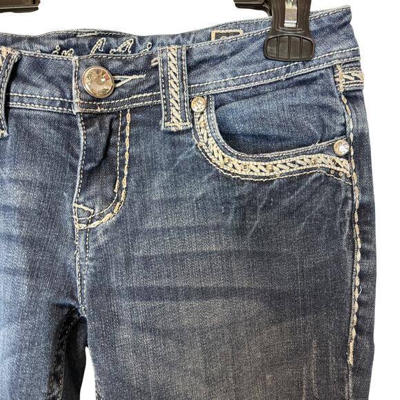 Grace In La Jeans Womens 7/27 Blue Denim Stretch Beaded 5-Pockets Boot Cut Leg - Picture 5 of 16